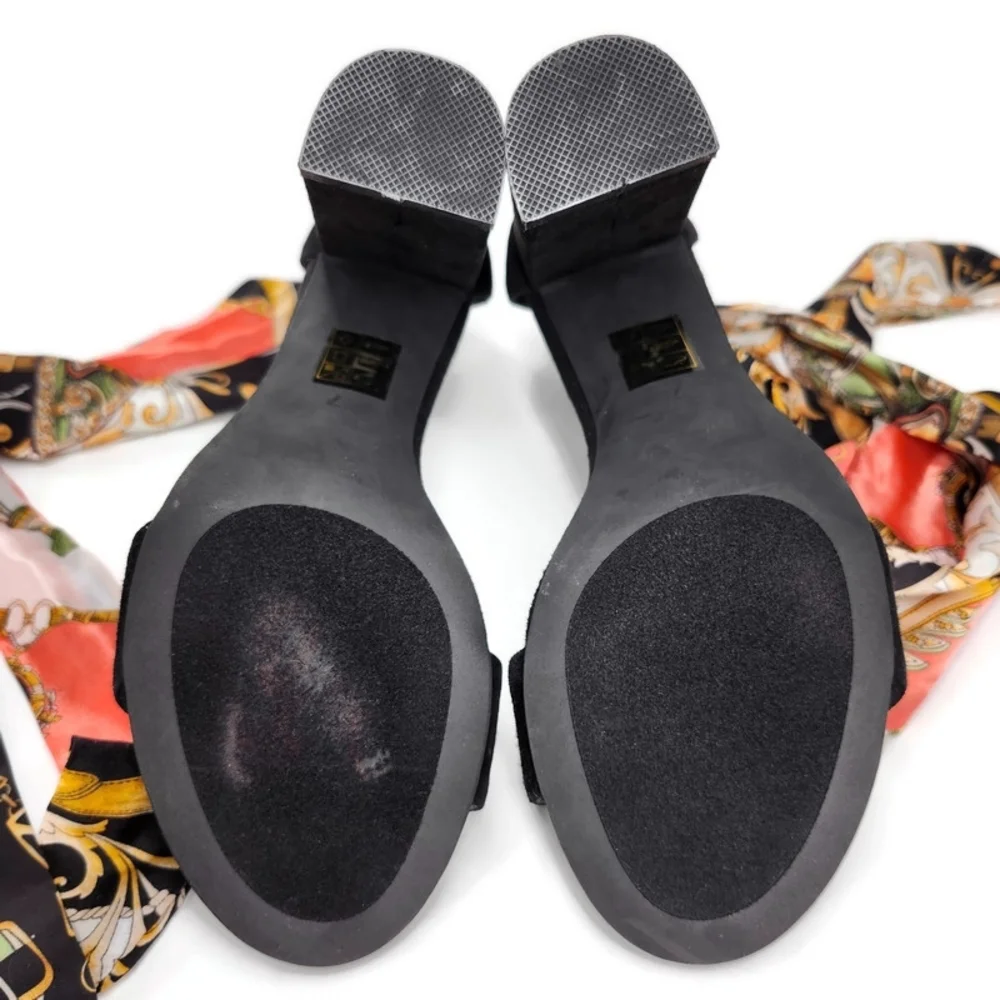 Jeffrey Campbell Lindsay Black Suede Scarf Ankle Wrap Open-Toe High Heel Sandals